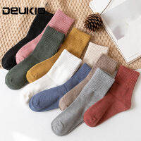 1 Pair Women Socks Autumn Winter Pure Mid-tube Long Cotton Warm Solid-color