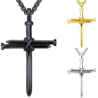 2021 New Fashion Cross Necklace Men Punk Nail Styling Pendant Black Gold Silver Color Chain Creative Necklace Gifts