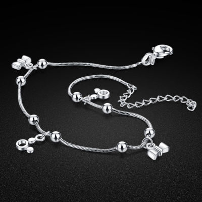 Solid Silver Womens Anklet 100 925 Silver Round Bead Snake Chain Ankle Jewelry Summer Fashion Accessories 23 + 5cm Length