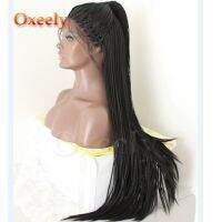 Oxeely Long Braided Lace Front Wigs Black Color Micro Braids With Baby Hair Glueless Synthetic Lace Front Wigs for Black Women ของขวัญ ของขวัญ