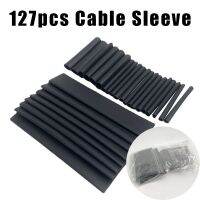 127pcs Black Cable Sleeve Wires Wrap Tubing Wire Connect Cover Protection Electric Waterproof Shrinkable 2:1 Heat Shrink Tube Electrical Circuitry Par