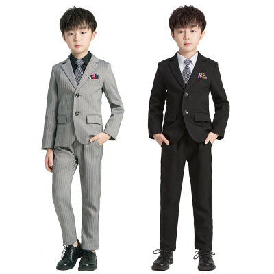 5PCs Kids Baby Boys Suit Black Gray Formal Tuxedo Wedding Party Fashion Gentleman Clothing Set fw1