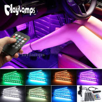 ไฟเส้น LED RGB USB สำหรับรถยนต์4ชิ้น/เซ็ต,ไฟเส้นสร้างบรรยากาศตกแต่งตกแต่งภายในพร้อมรีโมทควบคุมหลอดไฟสร้างจังหวะ