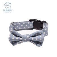 Pok Dot Bowtie ปลอกคอสัตว์เลี้ยงผ้าฝ้ายผ้าป่านพิมพ์ลายแมว Fengma