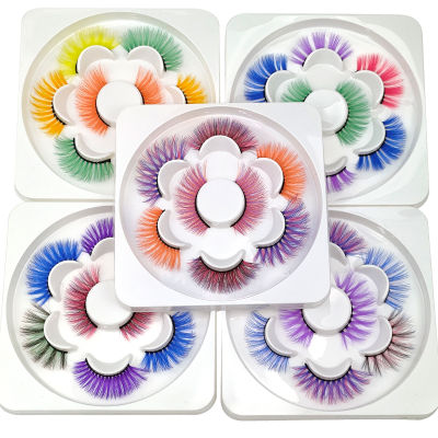 45 Pairs Classy Colorful Rainbow Silk Fiber Eyelashes Cruelty Free 3D ขนตาสีปุยธรรมชาติผสมสี Cilias Set