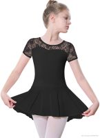 Girls Dance Ballet Leotard with SkirtBig Girls Lace short Sleeves Ballerina Dancewear