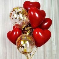 18pcs Ruby Red Love Heart Shape Latex Balloons Set Confetti Baby Shower Birthday Decoration Wedding Valentines Party Decor Balls Balloons