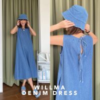 WILLMA DRESS : เดรส แขนกุด ชุดเดรส เดรสยีนส์ หมวกบักเก็ต bucket hat หมวก ยีนส์ ชุดยีนส์