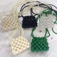 ZZOOI Pearl Bag Handheld Bead Bag Hyunya Wind Pearl Mini Small Bag Retro Handmade Bag