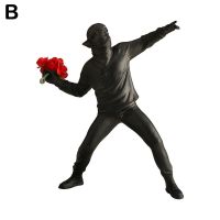 black Modern Art Resin Banksy Sculptures Flower Thrower Statue Home Desk Bomber Decoration Accessories Ornaments Collectible X5M6