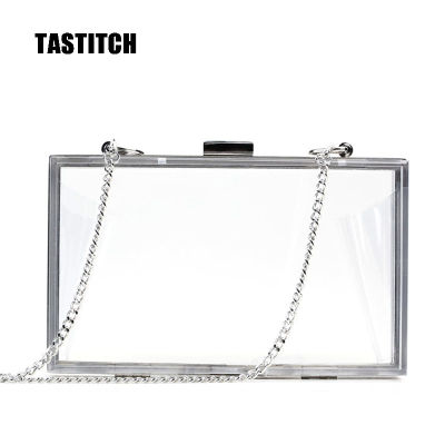 Fashion Acrylic Transparent Bag Lady Clutches Chain Women Shoulder Messenger Bags Hard Wedding Party Evening Bag Handbags Silver