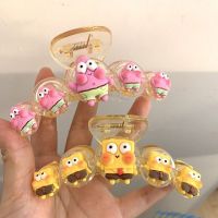 MINIS โปร่งใสโปร่งใส ที่หนีบผม อะคริลิค SpongeBob คลิปหนีบผมสำหรับผมหนา น่ารักน่ารักๆ การ์ตูนลายการ์ตูน คลิปกรงเล็บขนาดใหญ่ สำหรับผู้หญิง