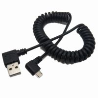 Micro Usb Male 90 Degree Right Angled To Usb Male Left / Right Angled Spring Retractable Stretch Cable Sync Data Charge 1m