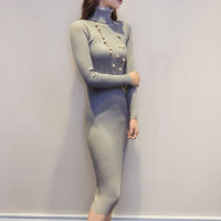 Women Autumn Winter Knitted Sweater Dresses Slim Elastic Turtleneck Long Sleeve Sexy Lady Bodycon Dresses