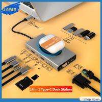 LONGB อะแดปเตอร์อีเทอร์เน็ต RJ45 Pd ชาร์จไฟ เครื่องอ่านการ์ด การชาร์จแบบไร้สาย แท่นวางอุปกรณ์ ฮับ USB Type-C 4K HDMI VGA