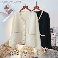 Dc 17fw4676เสื้อสเวตเตอร์ถักสำหรับผู้หญิง,เสื้อพารามัลเฮอร์ Decote Em V Coreano Cardigan Comprida Elegante Com Botão Pérola Vintage 2023