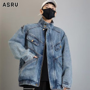 ASRV Đứng cổ áo Áo khoác Denim nam phong cách Hàn Quốc mới không đều áo