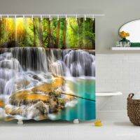 ✞⋮ Landscape Stream  Shower Curtain Scenery Seaside 3D Printing Shower Curtain Creek Statue Waterpro