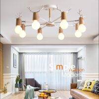 Nordic modern minimalist E27 multi-head antler chandelier restaurant bedroom study metal /wood lamp shade fixture