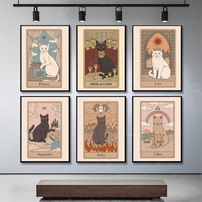 Nordic Constellation โปสเตอร์และพิมพ์ Libra Leo Pisce Taurus Cat Wall Art ภาพภาพวาดผ้าใบห้องนอนเด็กตกแต่งบ้าน New