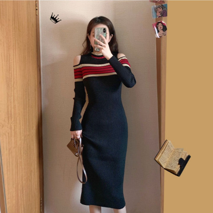 vintage-winter-knitting-dresses-for-women-sexy-strapless-o-neck-long-sleeve-robe-femme-side-split-button-vestido-autumn-2021