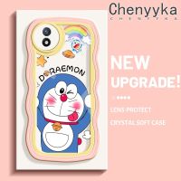 Chenyyka เคสสำหรับ VIVO Y02 เคสรูปโดราเอมอนน่ารักลายการ์ตูนใหม่คลื่นขอบนุ่มเคสมือถือกันกระแทกแบบใสคเปลือกซิลิโคน