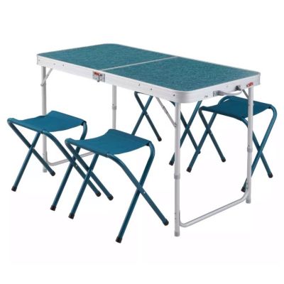 🔥ของดี🔥DECATHLON โต๊ะพับได้ QUECHUA พร้อมเก้าอี้ 4 ตัว แข็งแรง น้ำหนักเบา เคลื่อนย้ายสะดวก ขนาด 120*60 cm