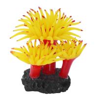 Concrete Base Silicone Coral Anemone Aquarium Plant Decoration, Yellow