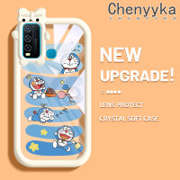 เคส Chenyyka สำหรับ VIVO Y30 Y30i Y50การ์ตูนการ์ตูนโดราเอมอนมอนน้อยมอนสเตอร์ตัวเล็กๆรูปแบบเคสนิ่มทนต่อการเสียดสีเคสโทรศัพท์โปร่งใสฝาครอบป้องกันเลนส์กล้องถ่ายรูปซิลิก้าเจล TPU