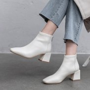 Giày boot nữ cổ ngắn mũi vuông gót tràn viền - Giày boot cao gót 5cm