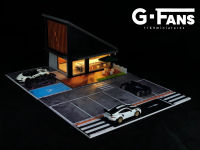 G FANS รุ่น1:64 Model Shop Building Led Diorama Building Scene Model With Lights Car Garage Diorama Scene Model 710025