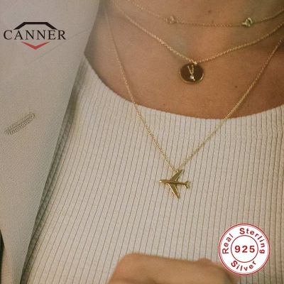 CANNER Real 925 Sterling Silver Charm Airplane Simple Necklace for Women Clavicle Pendant Ladies Unisex Mens Necklaces Jewelry
