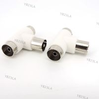 T Type 2 Way TV Splitter Aerial Coaxial Cable TV Male Plug to 2x Female Jack Antenna Connectors Adapters White YB23TH