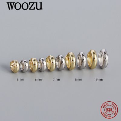 【CC】 WOOZU Real 925 Sterling 5/6/7/8/9mm Round Hoop Earrings Gothic Ear Buckle Jewelry Gifts