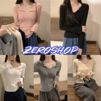 Zero shop?พร้อมส่ง? (Zero-CY2865) เสื้อแขนยาว ไหมพรมคอปก เนื้อผ้านิ่ม -C