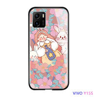 พร้อมเคสสำหรับ Vivo โทรศัพท์ Y02 Vivo Y15C Vivo IQOO 11 5G Vivo IQOO Z7 5G ดอกไม้สุดหรูเด็กผู้หญิงเคสมันวาวกระจกเทมเปอร์กันกระแทกฝาหลังเคสใหม่