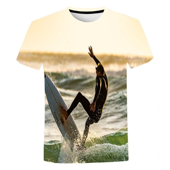 เสื้อยืดแขนสั้นผู้ชาย-sea-surfing-พิมพ์เสื้อยืด-surf-โปสเตอร์พิมพ์เสื้อยืด-surfriding-3d-พิมพ์เสื้อยืด