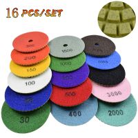 16 Pcs 100mm Diamond Polishing Pads Wet Use 4 Inch for Sanding Stone Marble Granite Counter Tile Concrete Mixed Grit 30-8000