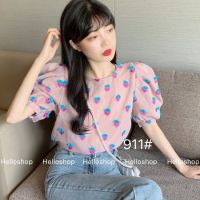 ?ส่งฟรีทั่วไทย?เสื้อคอกลม แขนพอง ผ้าใยแก้ว ปักดอกลอย สีพาสเทล สวยมากรุ่นนี้911