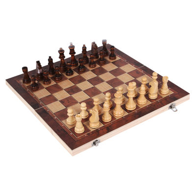 3 in 1 Wooden Chess Set Portable Chess Board Game Folding Fun Educational Toy Dustproof Portable Carrying Decor