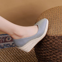 Women New Wedge Shoes Lady Fashion High-heeled Straw Woven Shoes