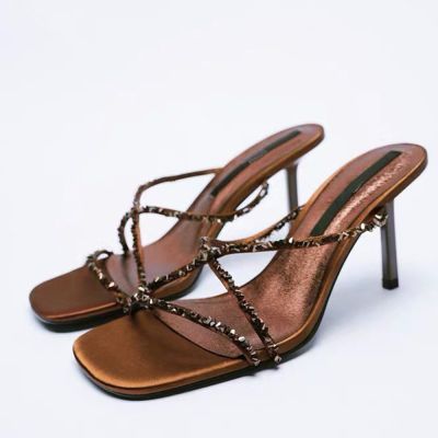 ✺❦℗ 2023 New Summer Women Shoes High Heels Slippers Sexy Rhinestones Personality Peep Toe Heels Plus Size Women Shoes 41 qt980