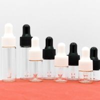 25pcs Mini Glass Dropper Bottles Essential Oil Aromatherapy Bottles with White/Black Cap Refillable Empty Sample Vials 1/2/3/5ml Travel Size Bottles C