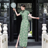 ผู้หญิง Plus ขนาดยาว Cheongsam Slim Vintage ฤดูร้อนชุดใหม่สไตล์จีนเครื่องแต่งกายเซ็กซี่ Elegant Elastic Dress 6สี S2201