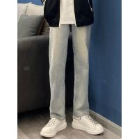 ♧✱㍿ Jeans trendy ins high street mens yellow mud straight tube ins trendy brand elastic waist mens loose pants old spring style