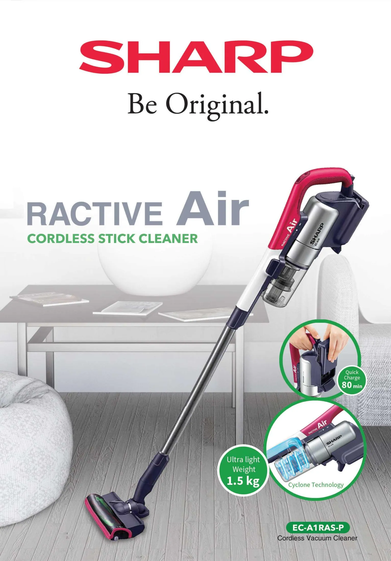 SHARP Cordless Vacuum Cleaner Cyclone Stick type RACTIVE Air EC 