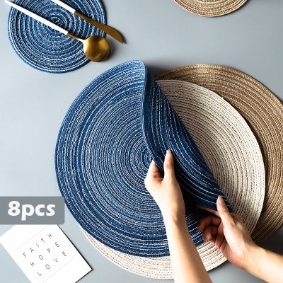 【LZ】∏❇❏  4/6/8pcs Round Ramie Insulation Pad Placemats Linen Non Slip Coaster Kitchen Table Accessories Decoration Home Pad Table Mat