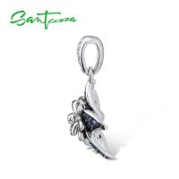 SANTUZZA Silver Pendant For Women 925 Sterling Silver Charming Blue Star Flower Fashion Trendy Gift подвеска кулон Fine Jewelry