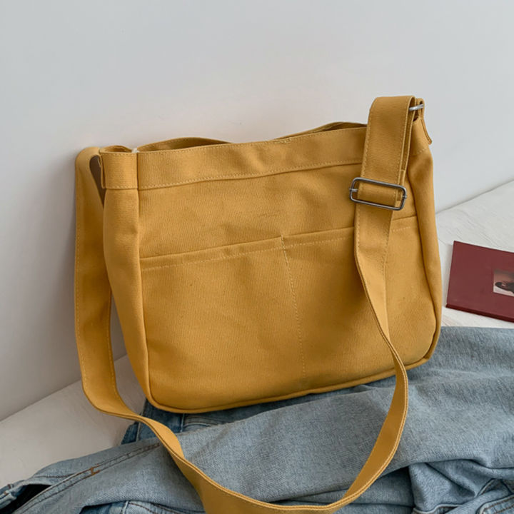 กระเป๋าเอกสารสตรีผ้าใบ-ready-สีทึบกระเป๋าถือสะพายไหล่ความจุมาก