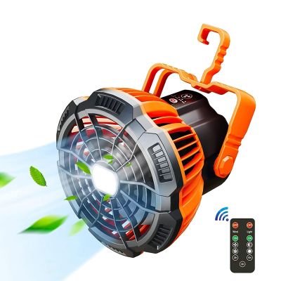 Camping Fan with LED Lantern, 25 Hours Portable Battery Operated Fan with Hang Hook, Rechargeable Outdoor Tent Fan